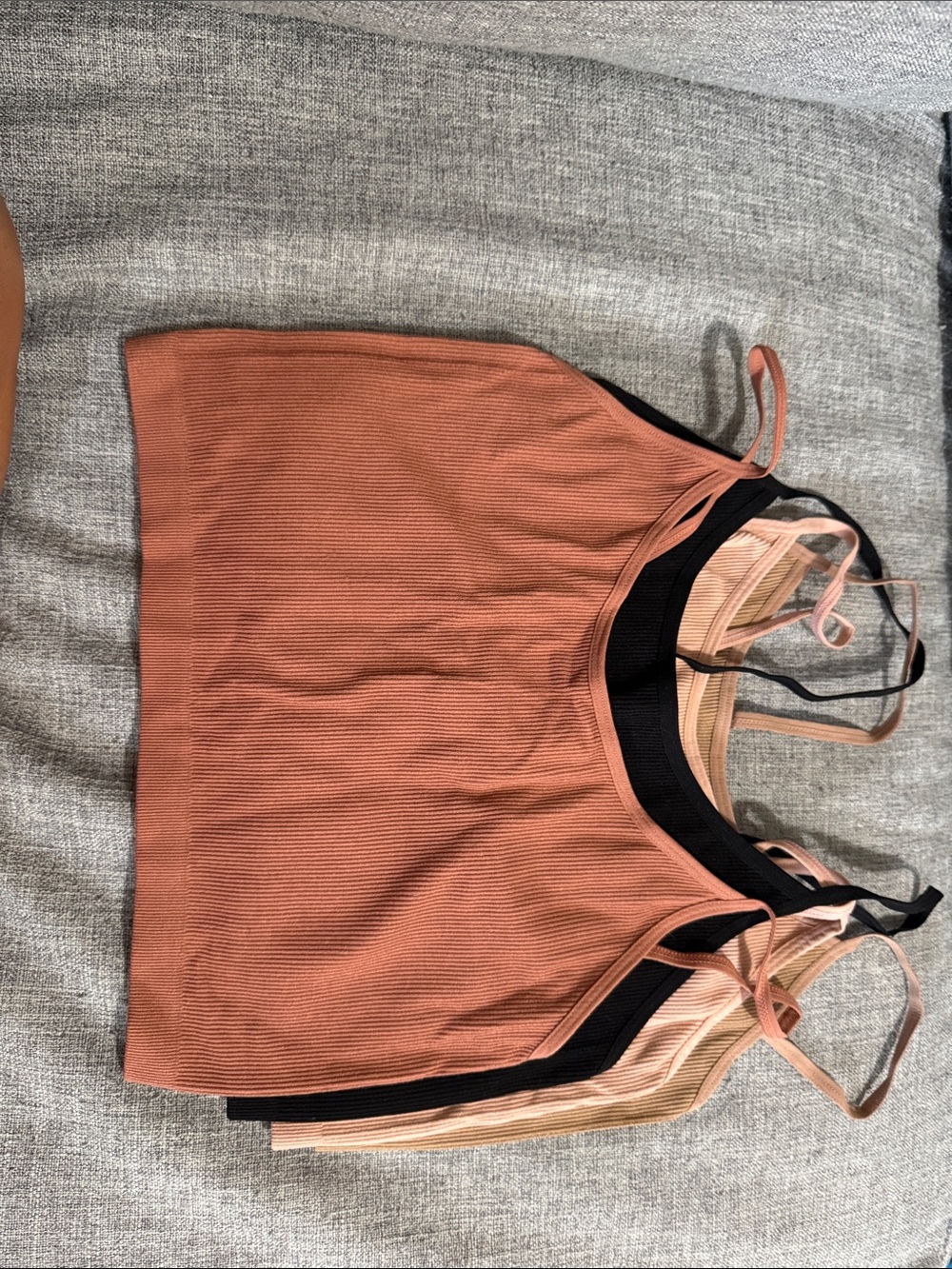 Bozzolo Ribbed Bralette Set in Rust, Black, and Blush